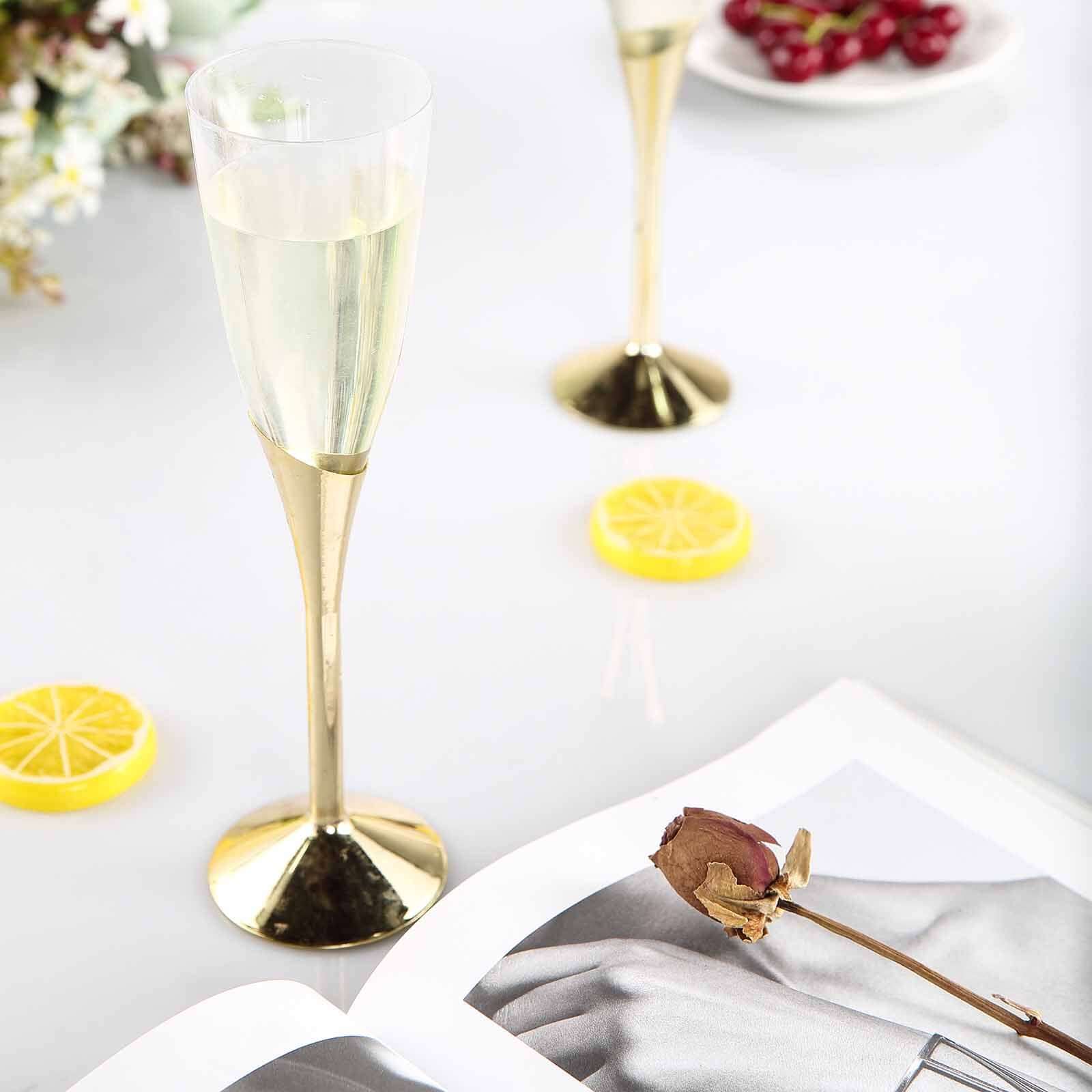 6-Pack Plastic Champagne Flutes 5oz Clear/Gold - Disposable Glasses with Detachable Base - Image 2